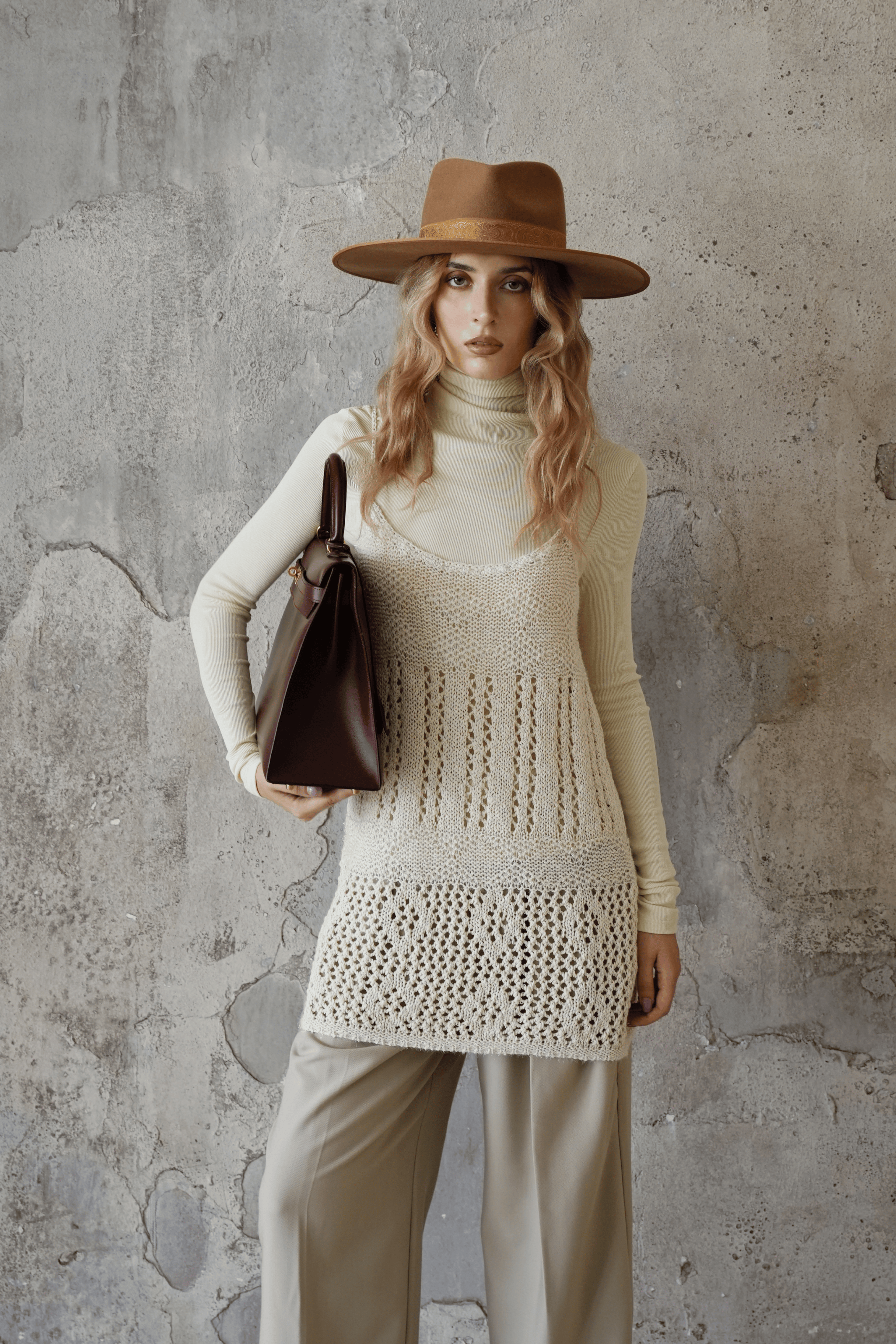 Last Sunset Vintage Cream Crochet Knit Vest – Layered Sleeveless Sweater Top, Boho Chic Openwork Tank