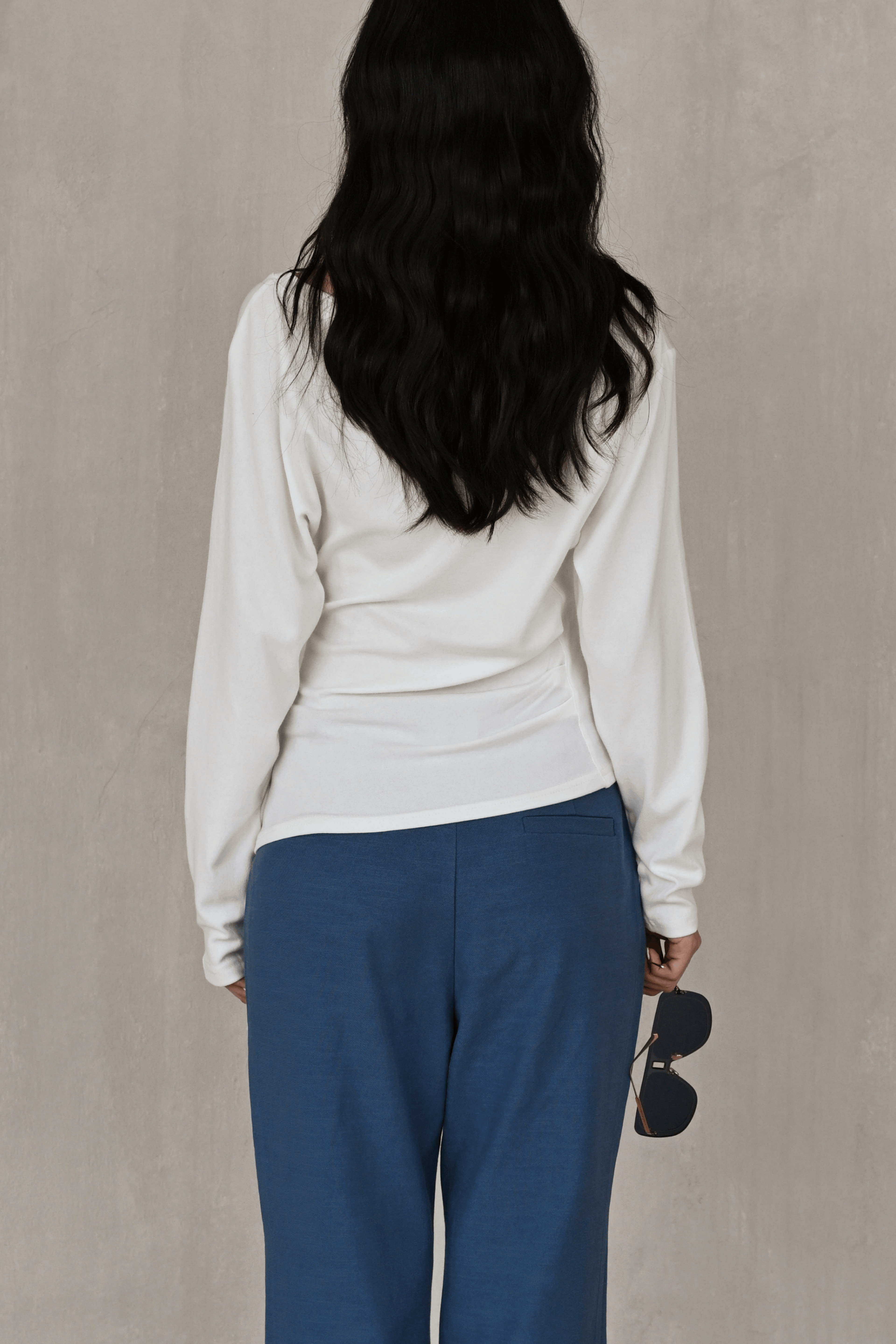 Last Sunset Classic Boat Neck Long Sleeve Tee – Slim Fit Ruched Detail Top