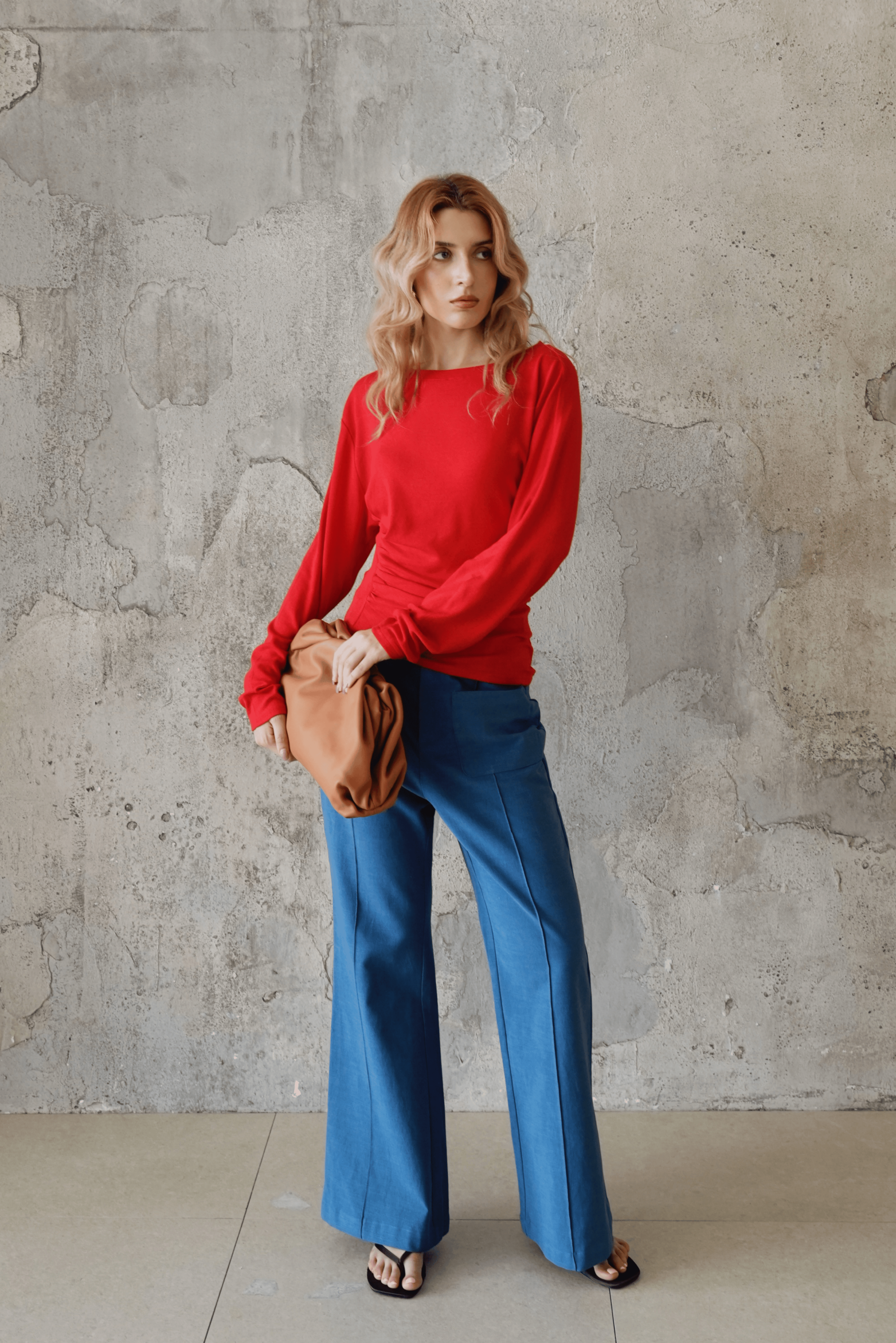 Last Sunset Classic Boat Neck Long Sleeve Tee – Slim Fit Ruched Detail Top