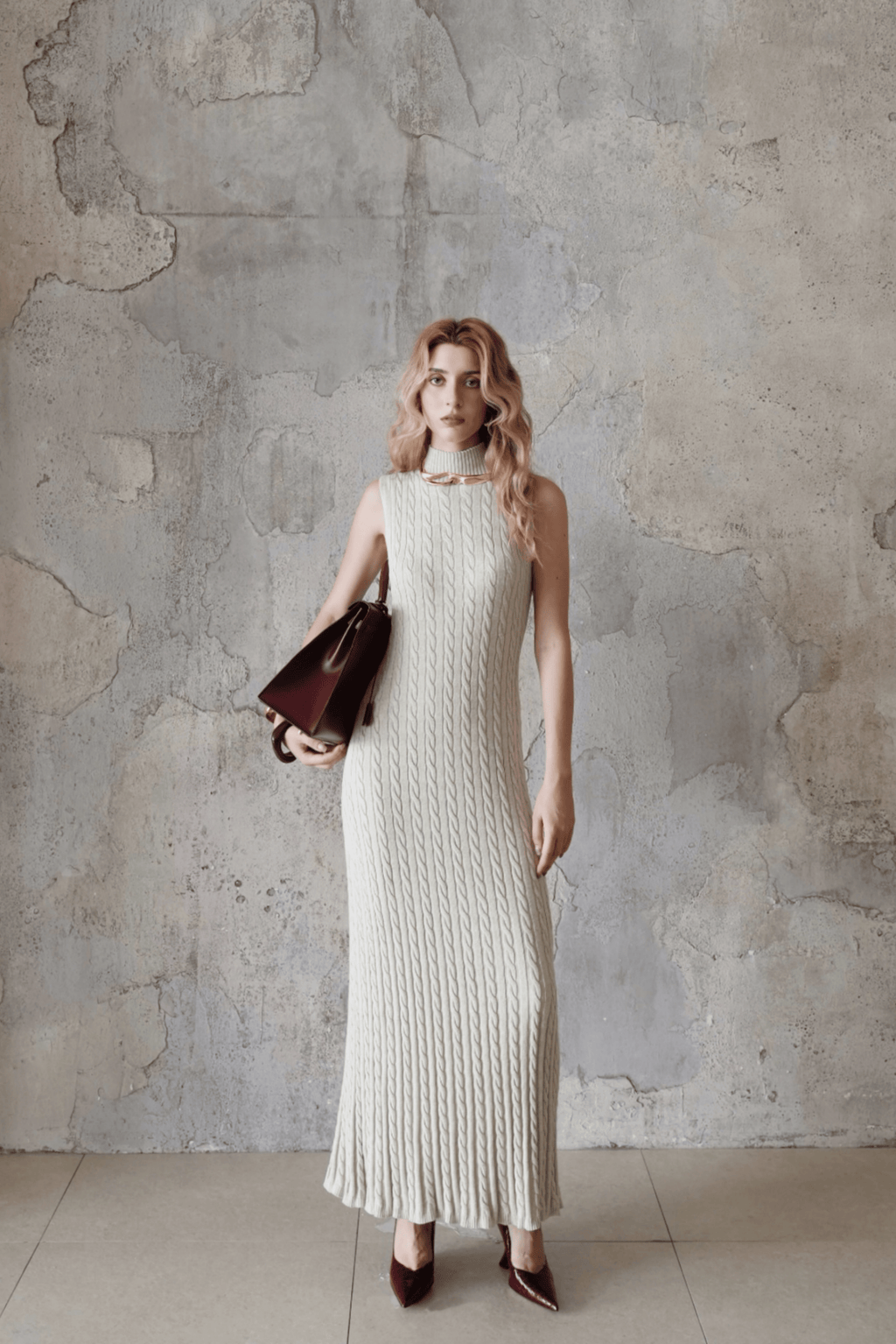 Last Sunset Sleeveless Turtleneck Cable Knit Maxi Dress – Elegant Winter Sweater Dress