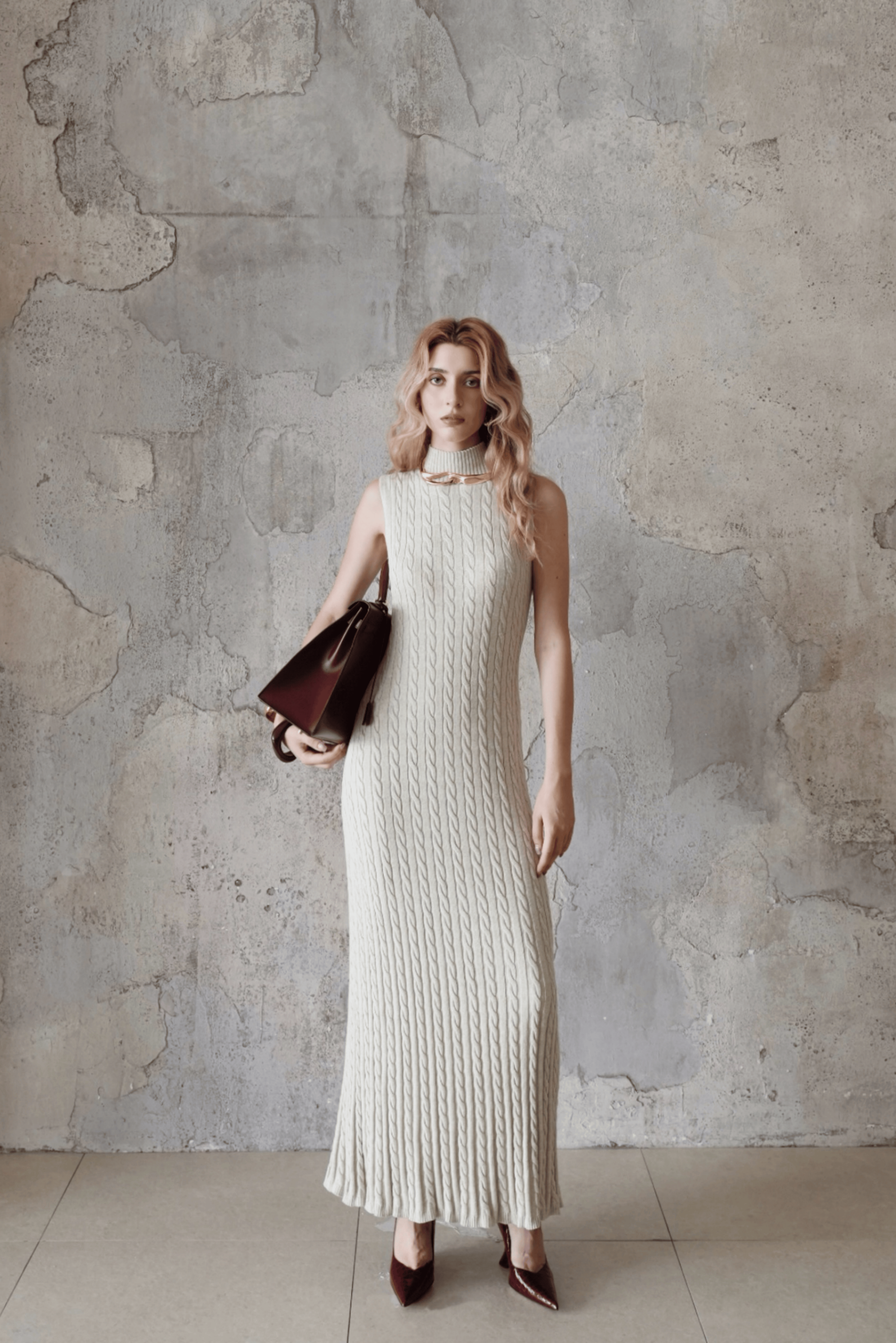 Last Sunset Sleeveless Turtleneck Cable Knit Maxi Dress – Elegant Winter Sweater Dress