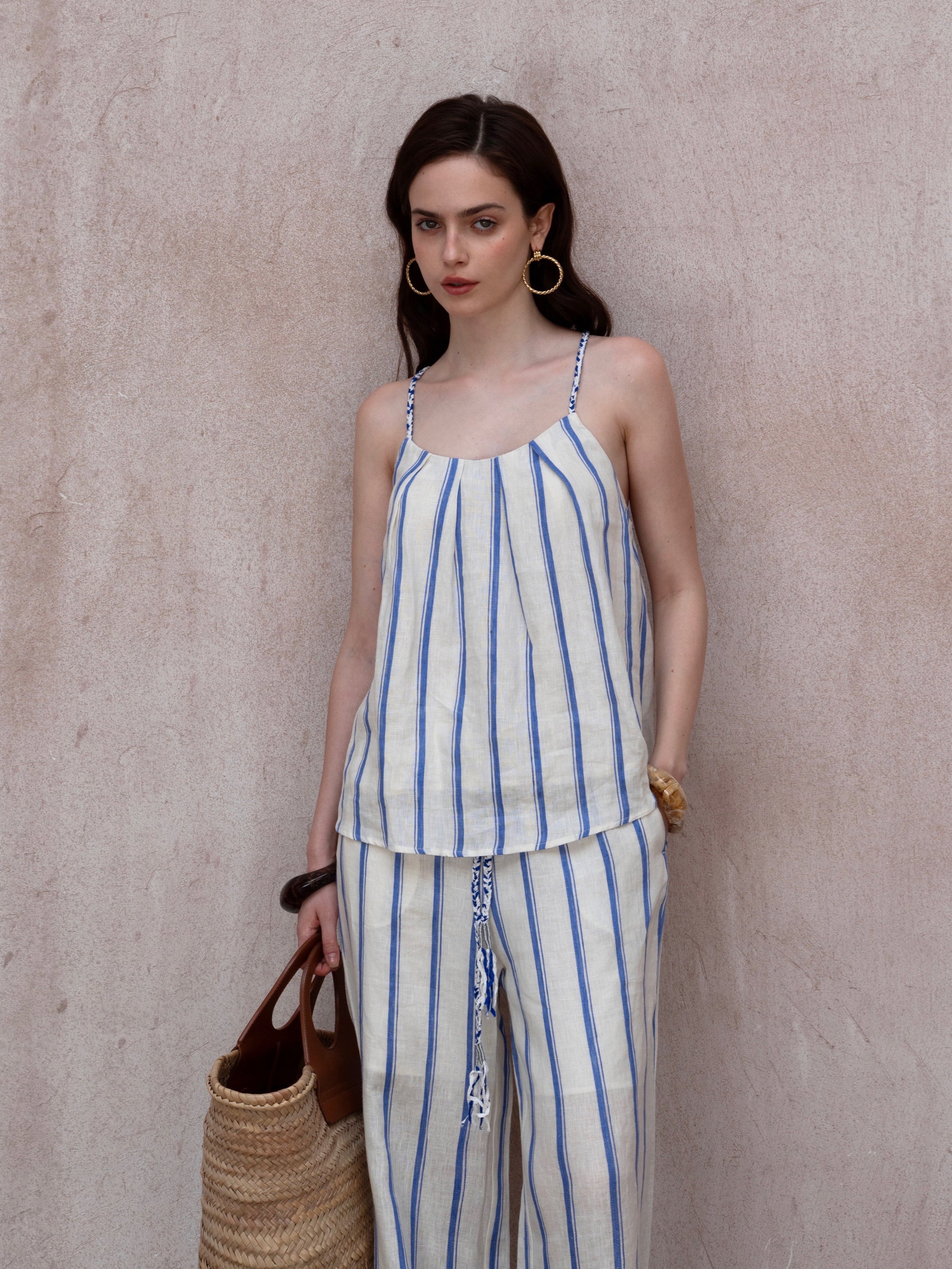 Last Sunset Linen Striped Co-ord Set – Vacation Ready TOP ONLY