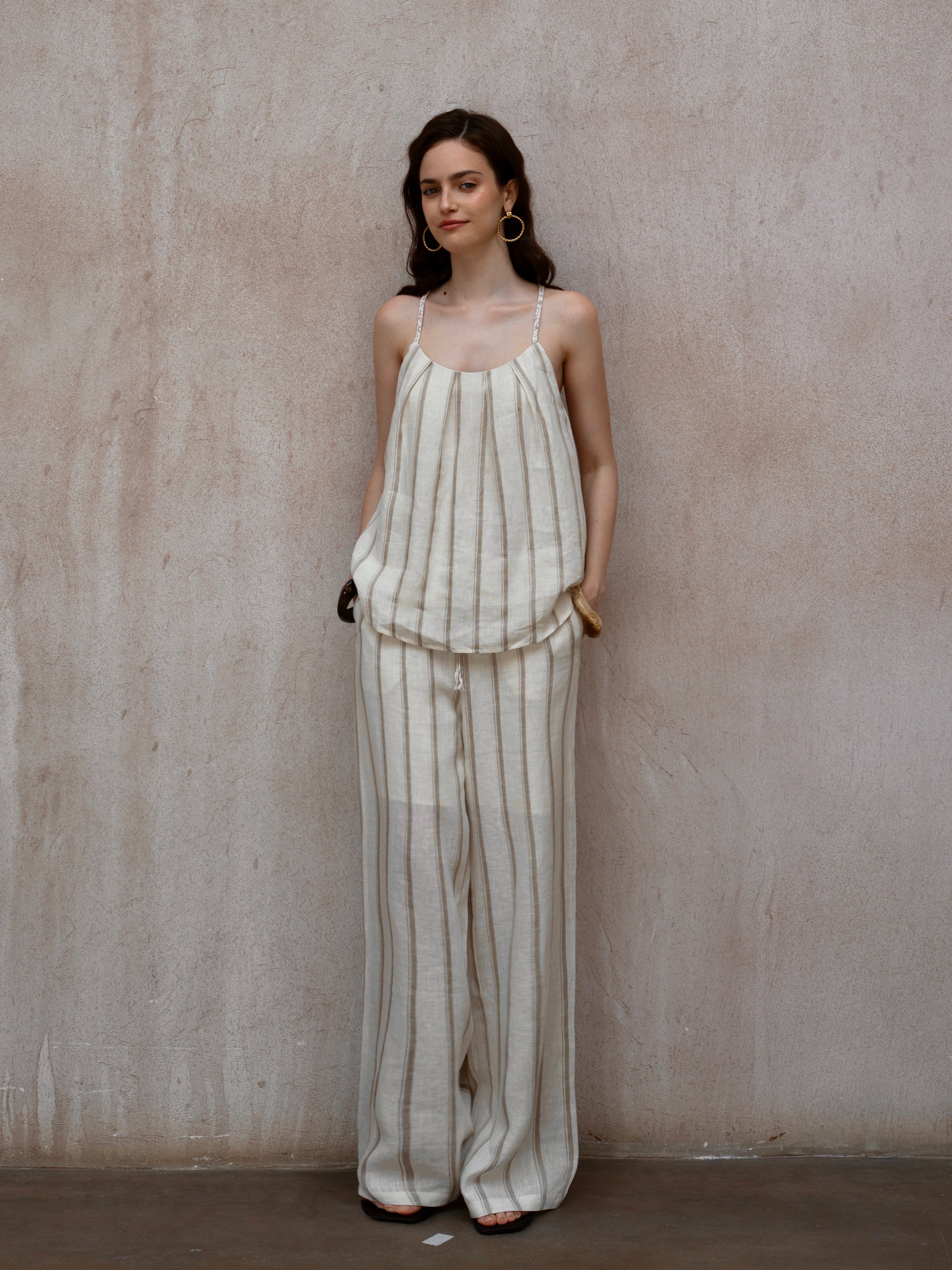 Last Sunset Linen Striped Co-ord Set – Vacation Ready TOP ONLY