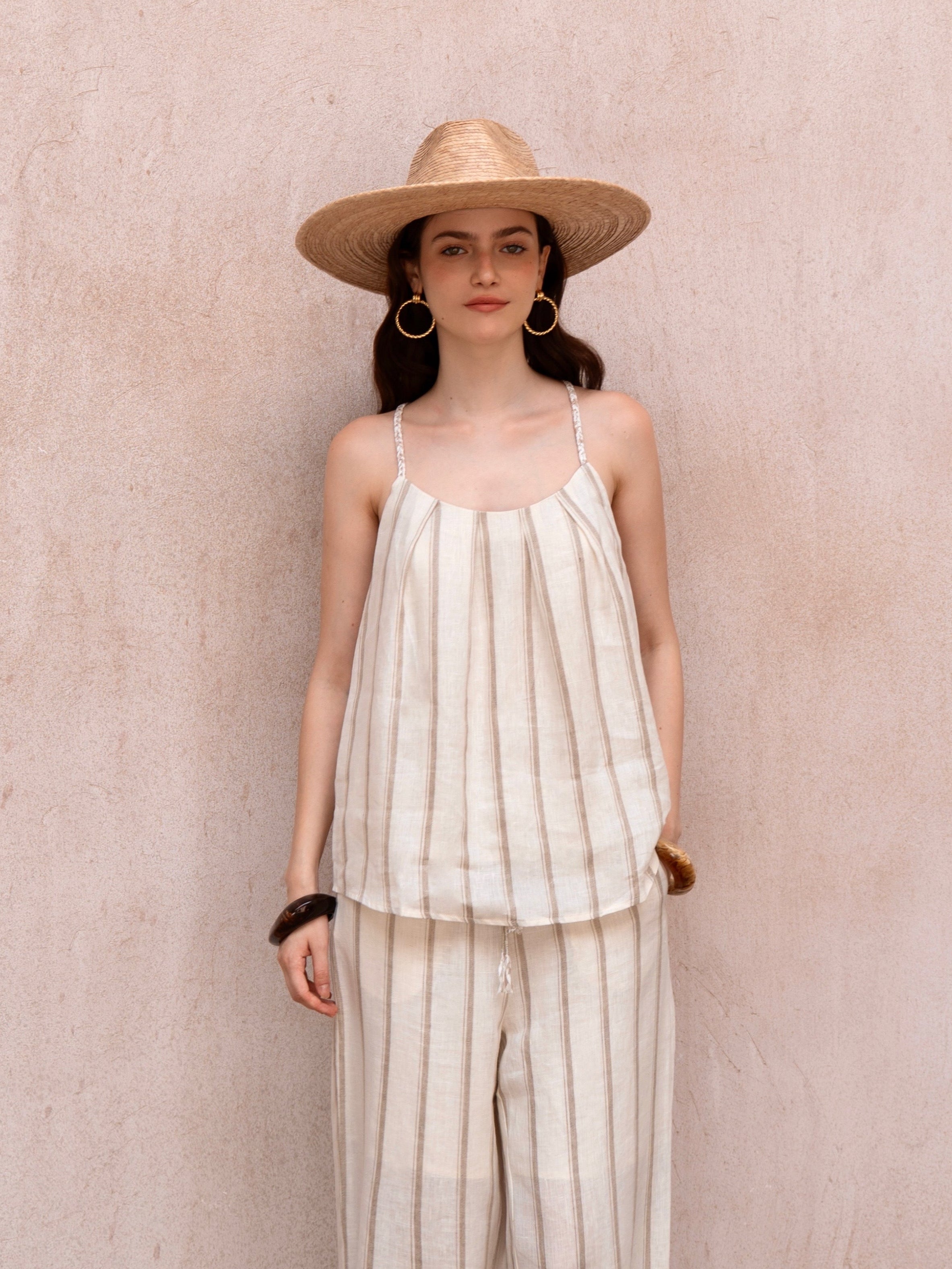 Last Sunset Linen Striped Co-ord Set – Vacation Ready TOP ONLY