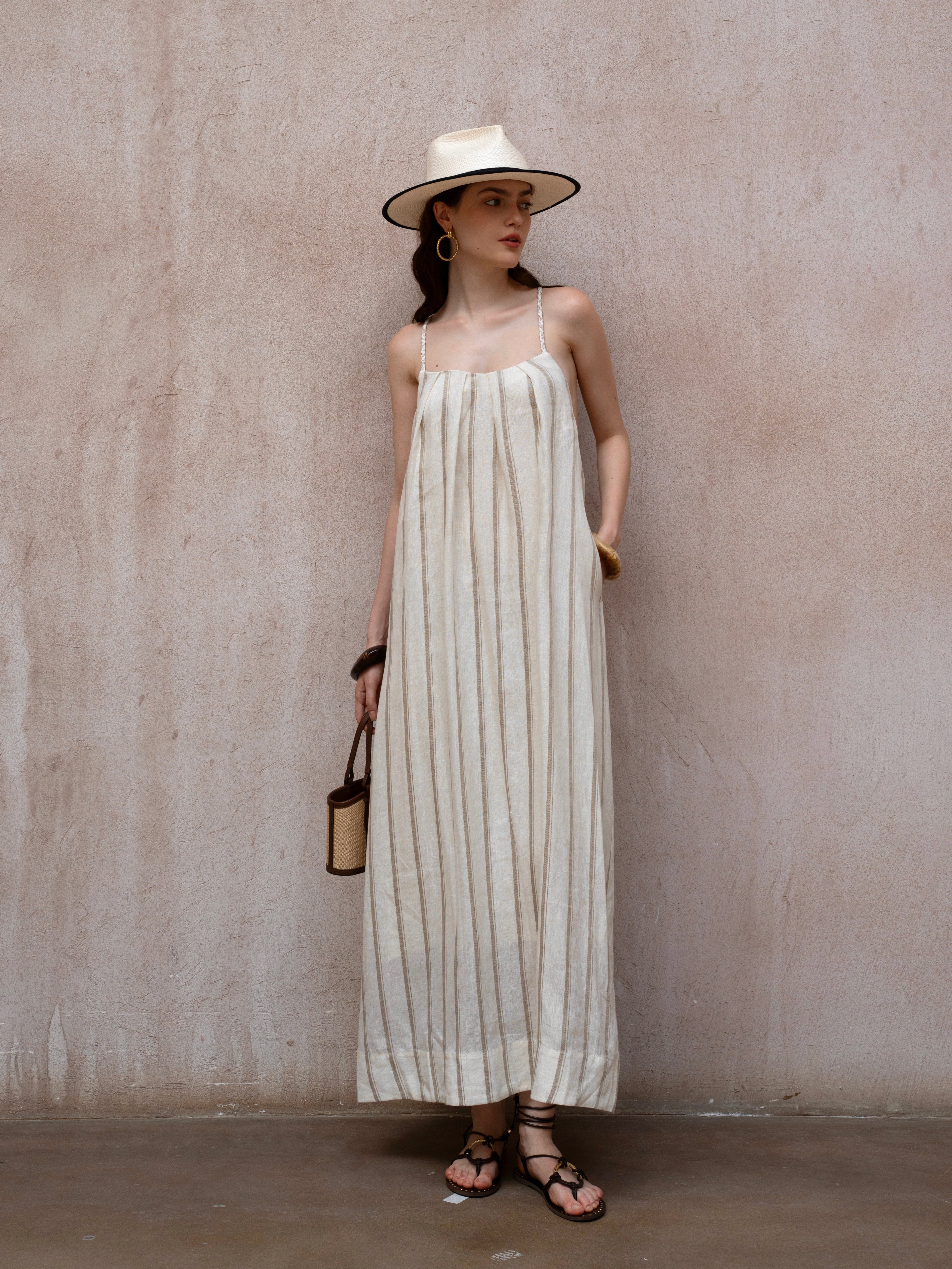 Last Sunset Striped Linen Maxi Dress – Backless Summer Vacation Dress