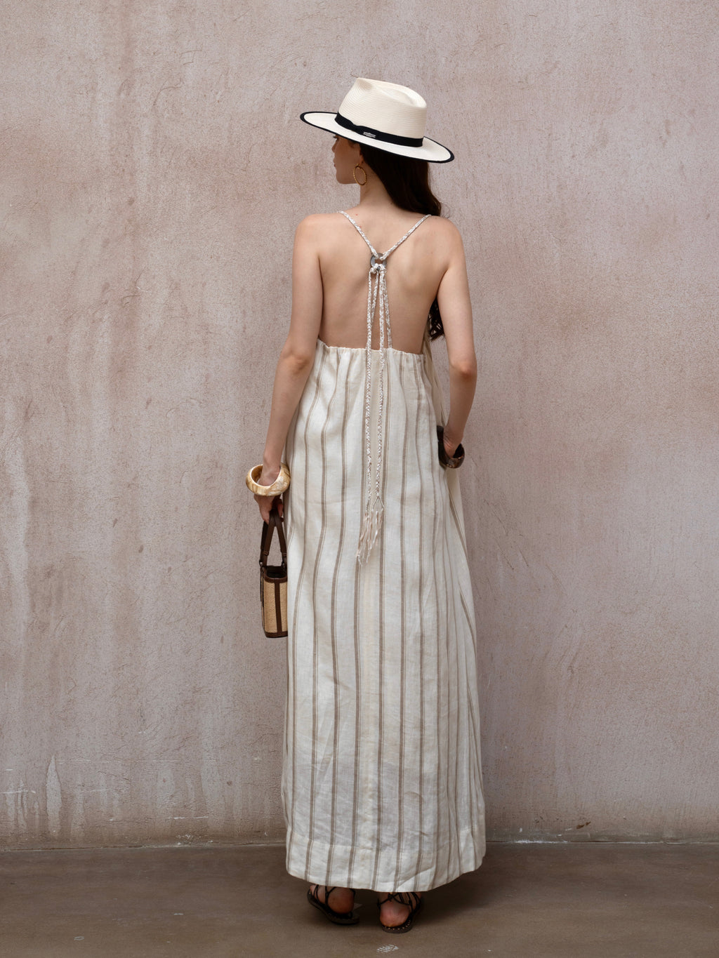Last Sunset Striped Linen Maxi Dress – Backless Summer Vacation Dress