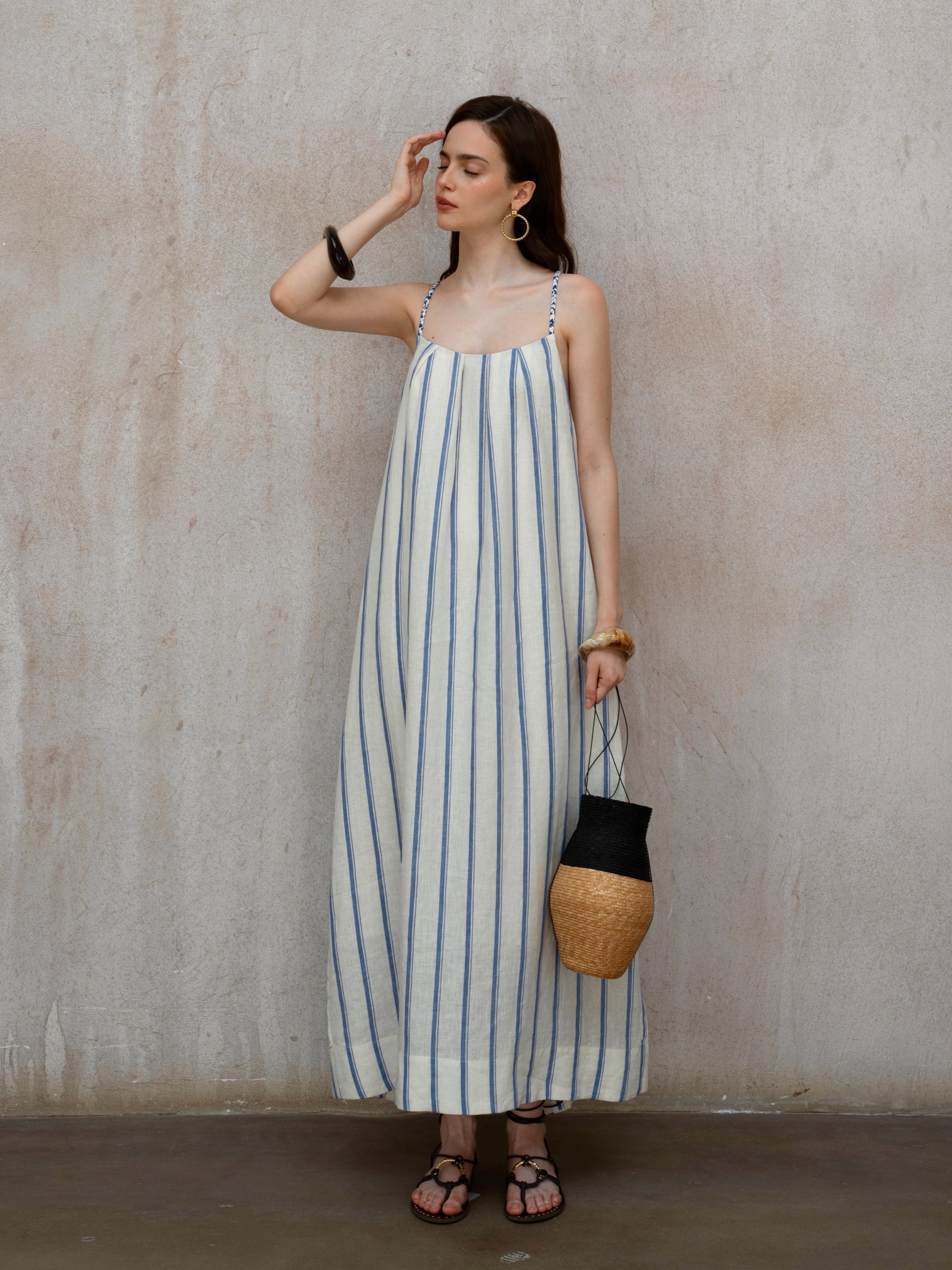 Last Sunset Striped Linen Maxi Dress – Backless Summer Vacation Dress