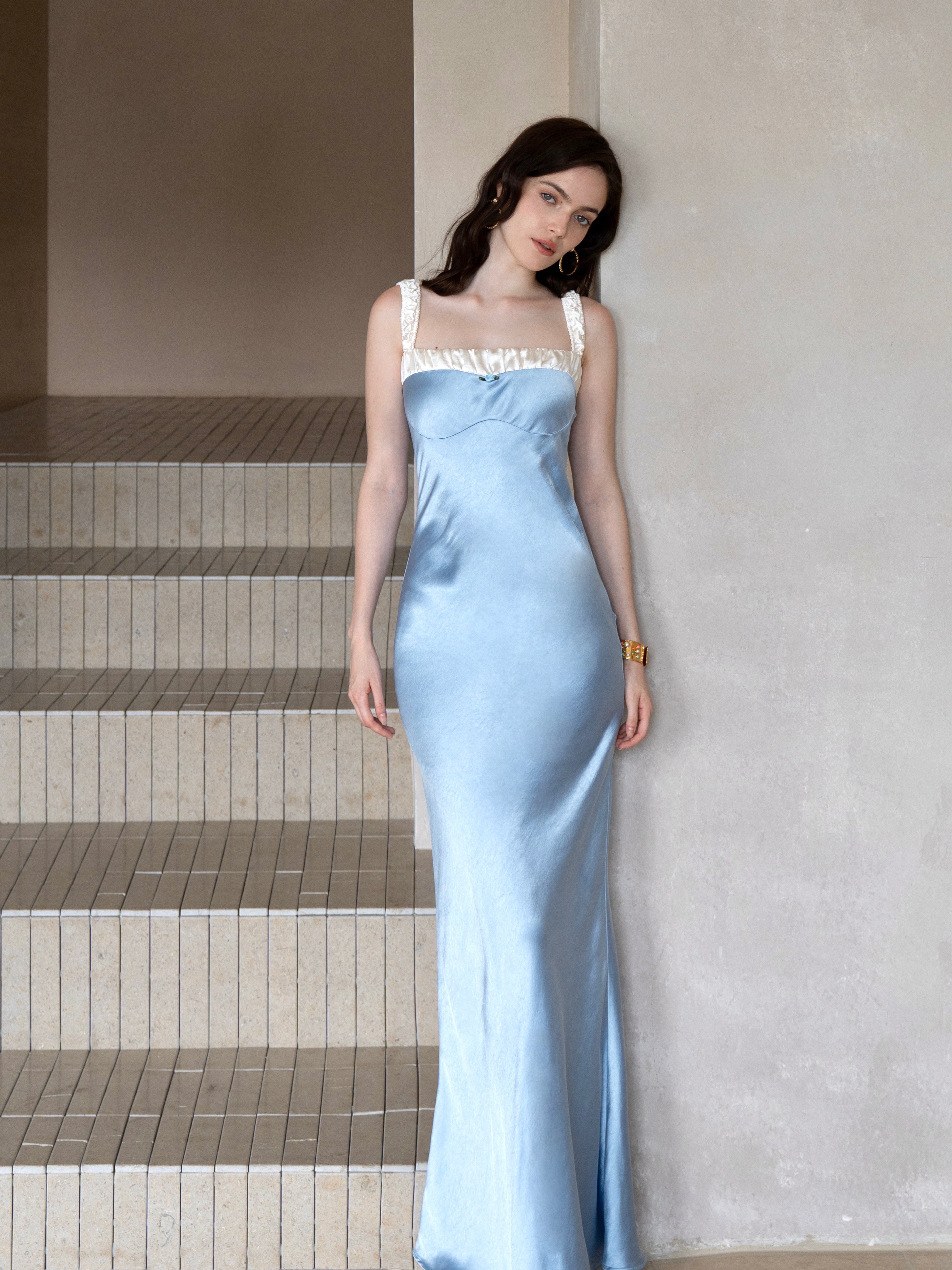 Last Sunset Celestial Blue Satin Gown