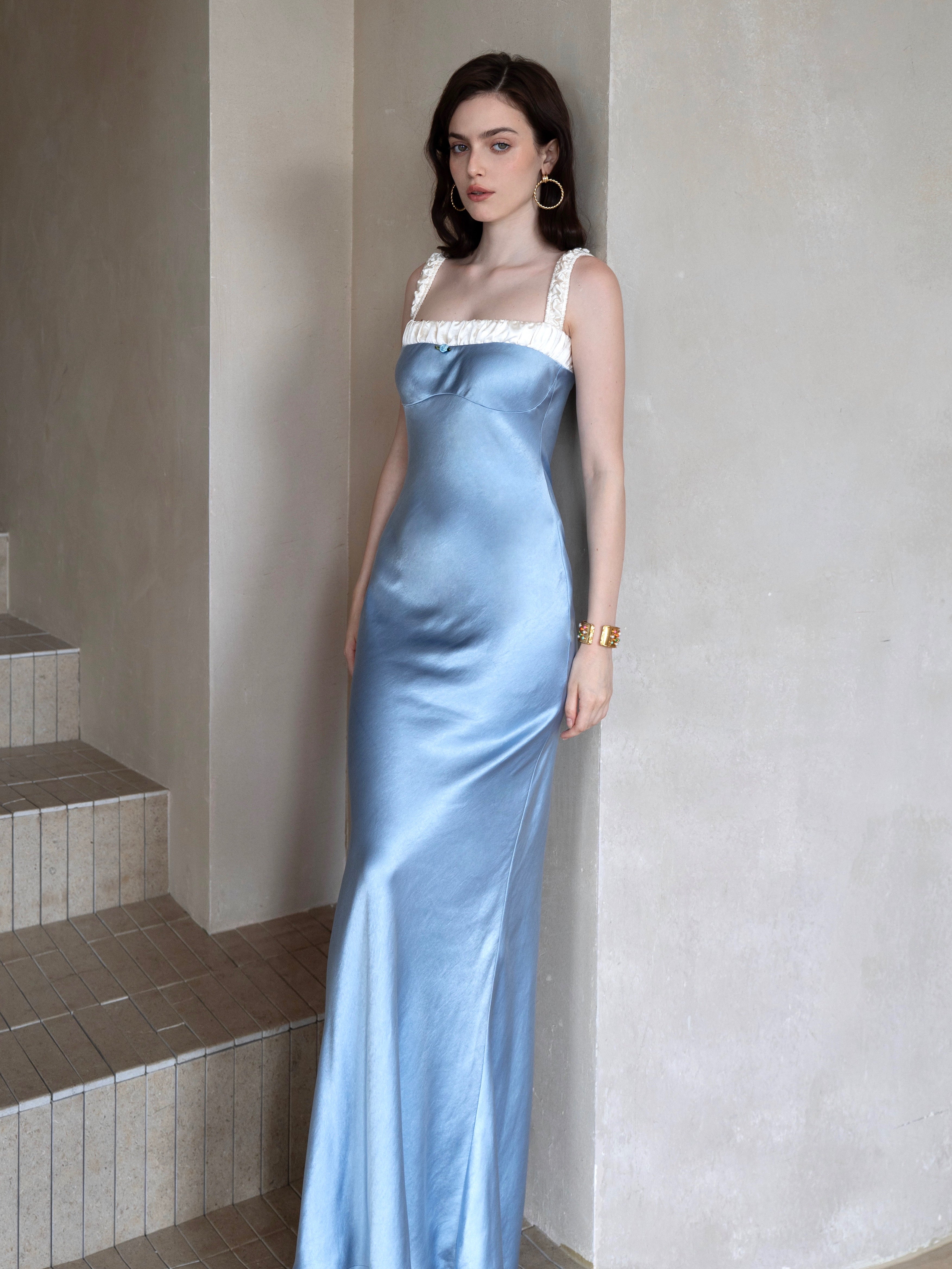 Last Sunset Celestial Blue Satin Gown