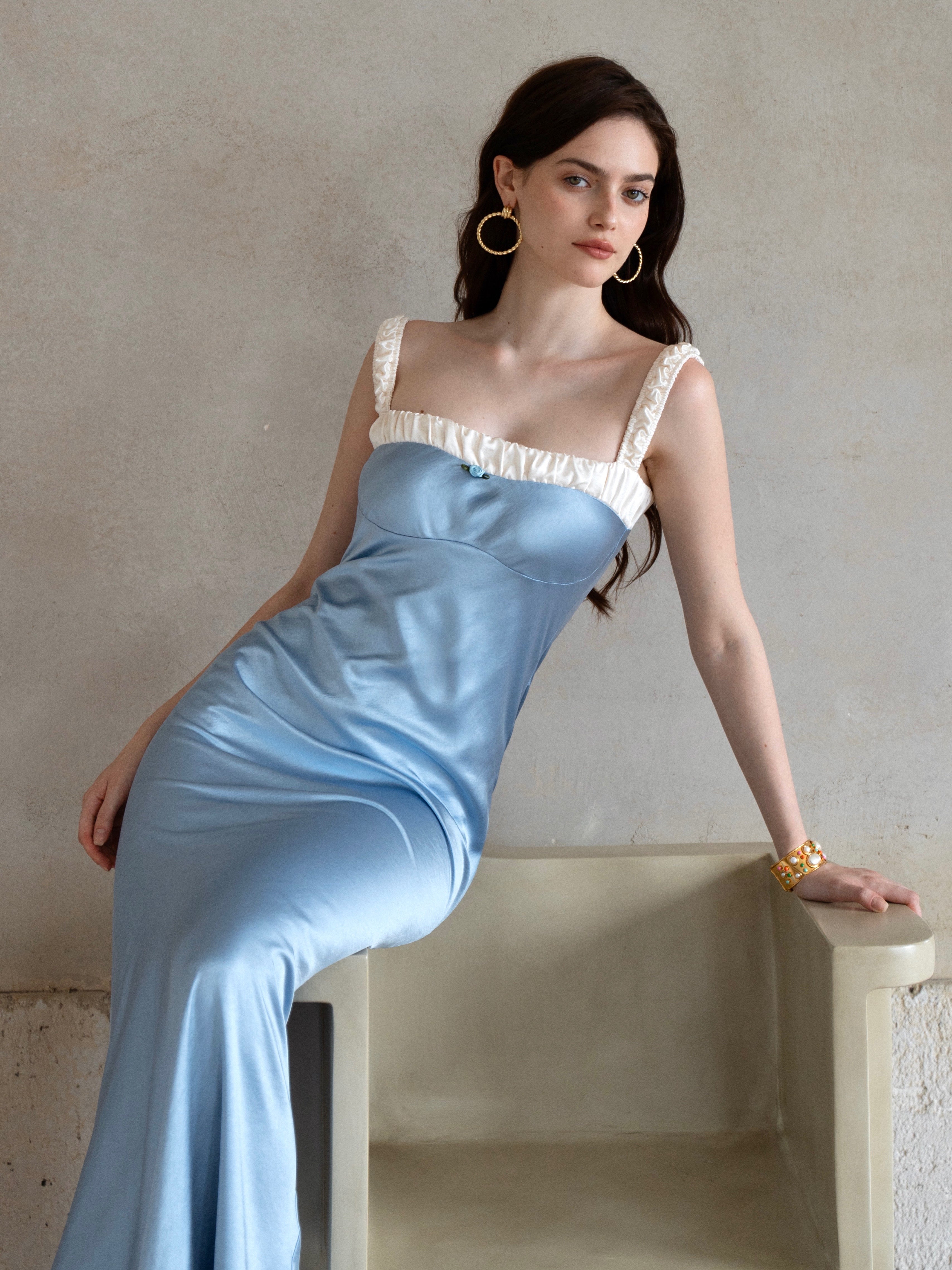 Last Sunset Celestial Blue Satin Gown