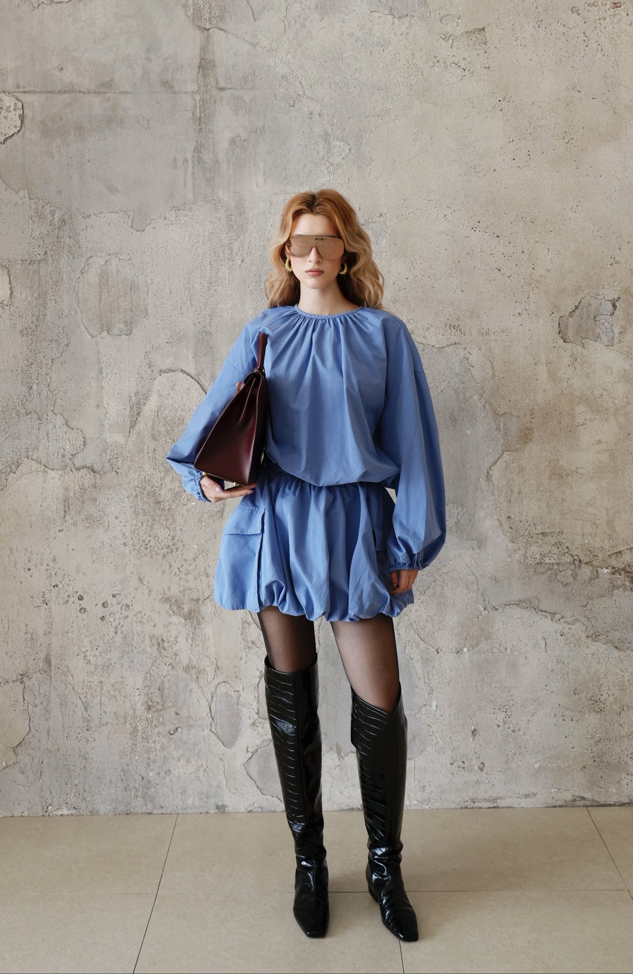 Last Sunset Balloon Hem Two-Piece Set – Voluminous Blouse & Mini Skirt Co-ord