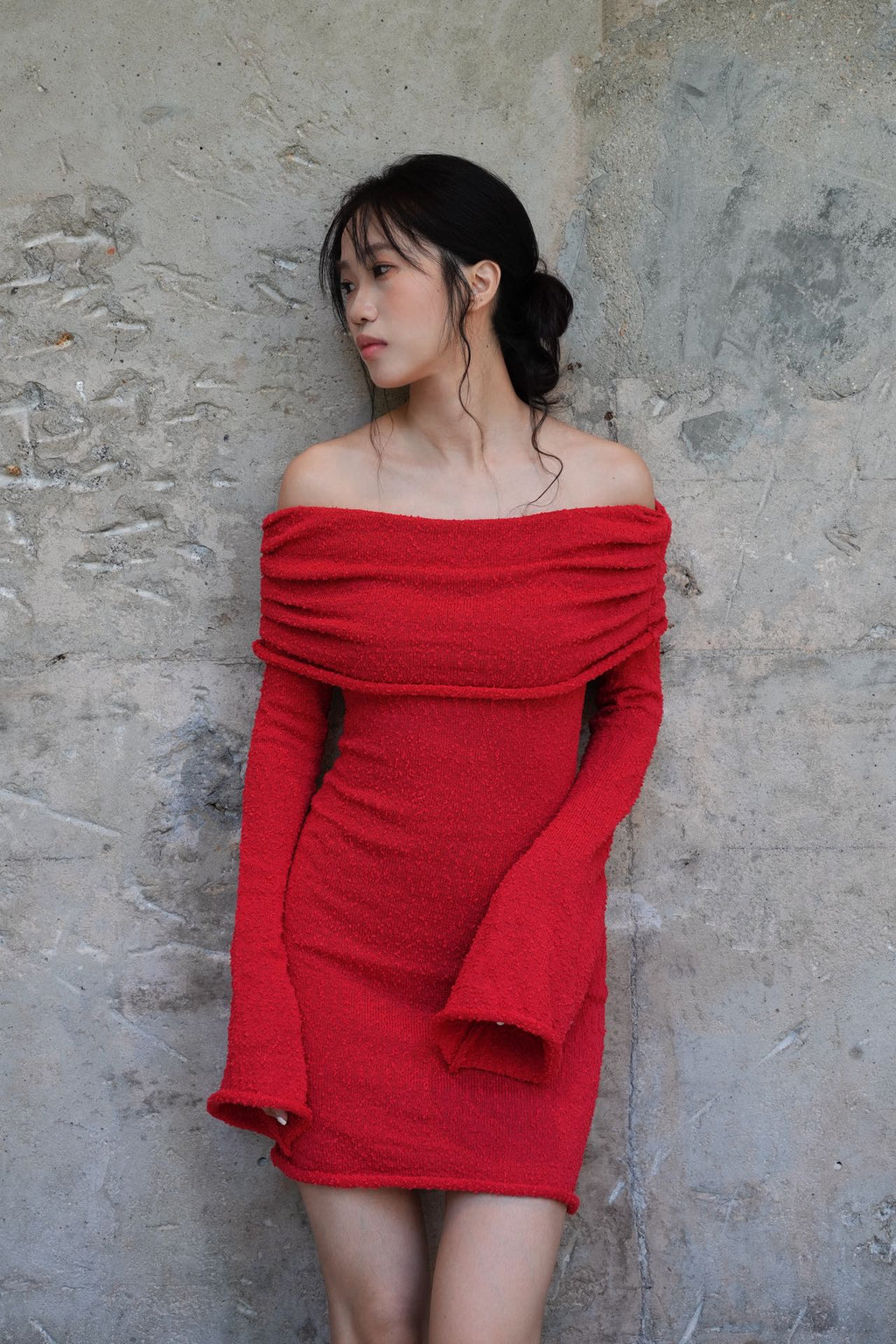 Last Sunset Off Shoulder Sweater Knit Party Mini Dress