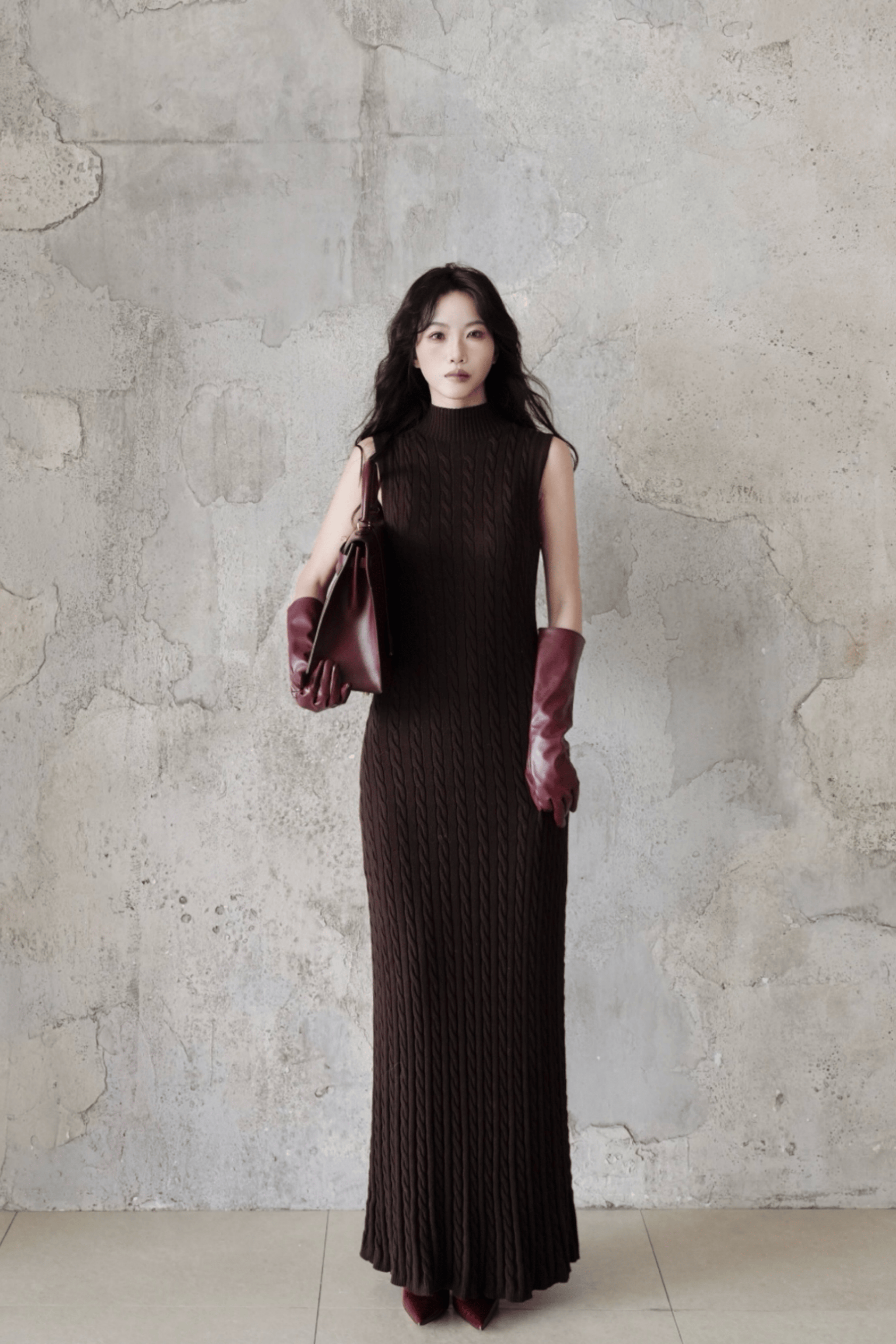 Last Sunset Sleeveless Turtleneck Cable Knit Maxi Dress – Elegant Winter Sweater Dress