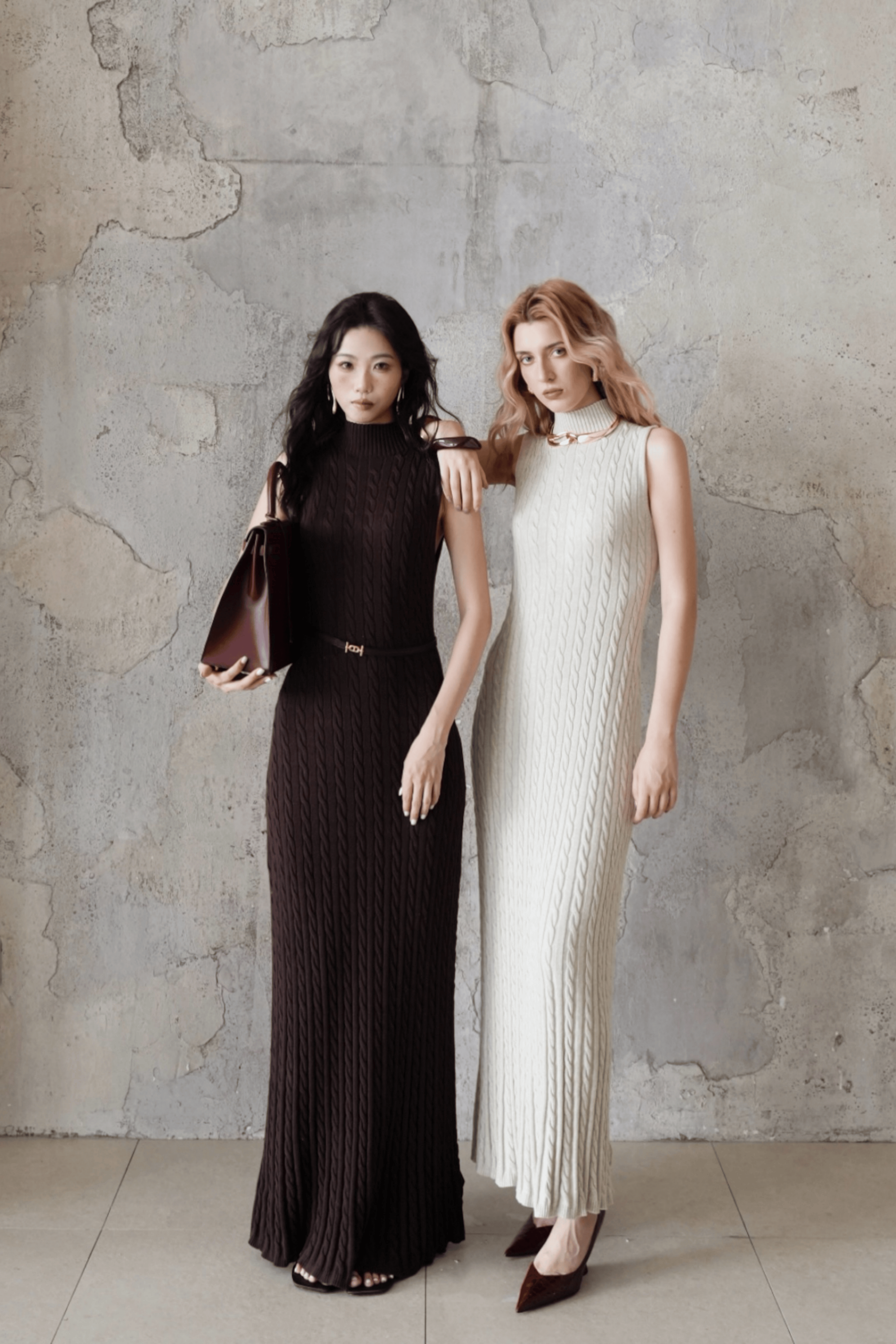 Last Sunset Sleeveless Turtleneck Cable Knit Maxi Dress – Elegant Winter Sweater Dress